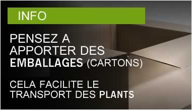 Pensez à apporter des emballages (cartons ou autres...) cela facilite le transport des plants